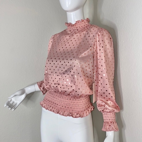NEW PINK METALLIC POLKA DOT L/S TURTLENECK TOP! - Picture 2 of 8